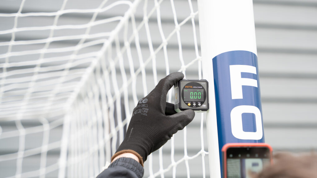 Testing FORZA Goal post for safety with electronic device